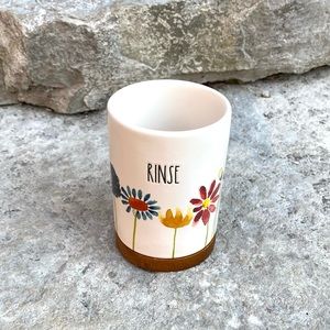Rae Dunn RINSE Ceramic Floral Cup Bath Accessory